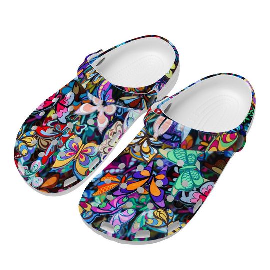 Colorful Butterfly Rubber Clogs, Butterfly Clogs, Rubber Clogs