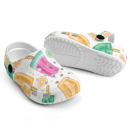 Summer All Over Print Croc Style Sandals, Comfy Pool Party Clogs