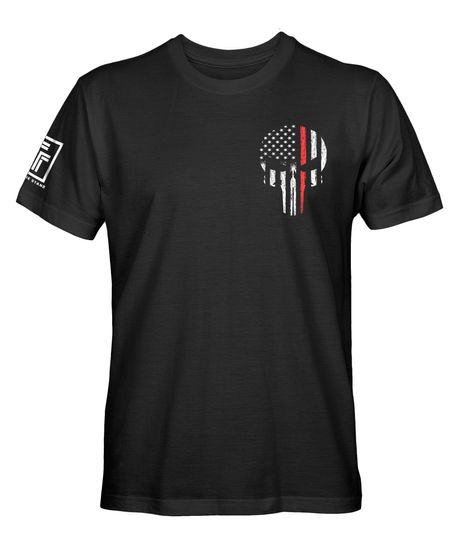 Thin Red Line Shirt Firefighter Thin Red Line USA Flag Skull Men's T-Shirt Red Line of Courage