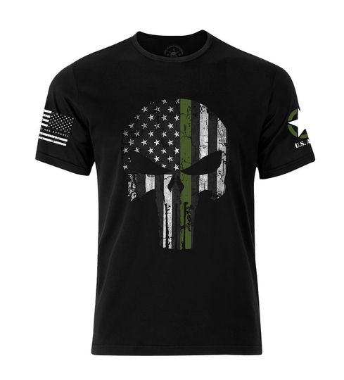 Punisher Skull Thin Green Line T-shirt | Patriotic Skull American Flag T-shirt | Punisher Skull US. Military  shirt