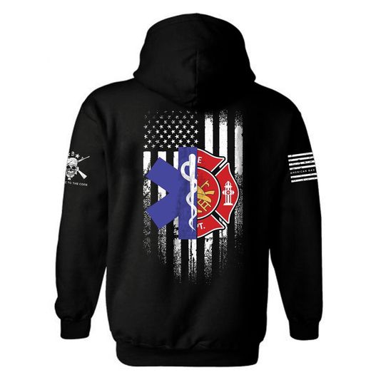 EMS And Firefighter First Responders American Flag Hoodie | First Responders | Firefighter