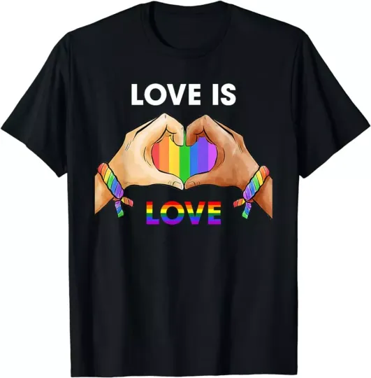 Rainbow Flag Hand Heart Love Is Love LGBT Gay Pride Month T-Shirt