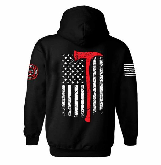 USA Flag Fire Fighter Axe Hoodie | Patriotic Fire Fighter USA Flag | Distressed American Flag | Fire Fighter | Thin Red Line