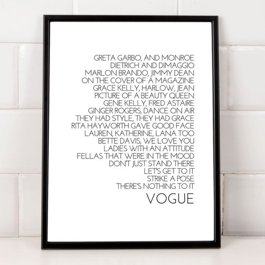 Vogue Lyrics Poster, Madonna Quote Print