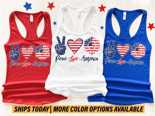 Peace Love America Tank Top, 4th Of July Tank Tops, Patriotic Racerback Tank Top, Independence Day Tank