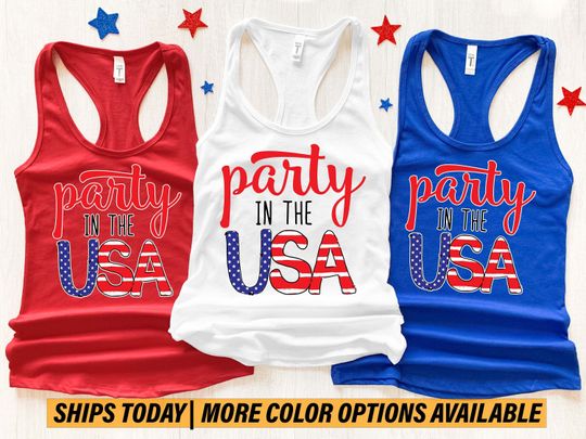 Party in the USA Tank Top, 4th of July Tank Top, Cute Fourth of July Shirt, Womens Muscle Tank Top