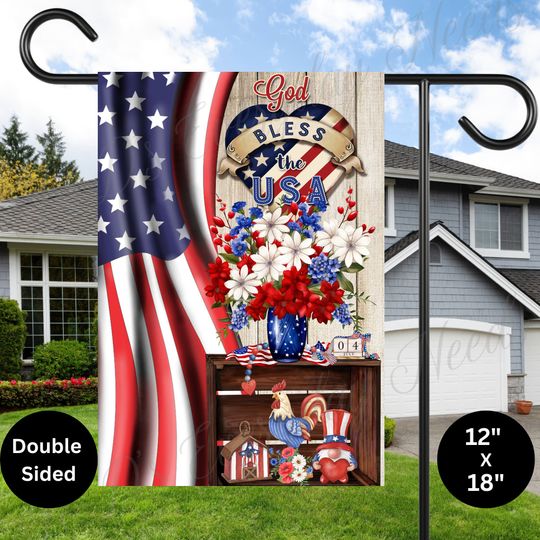 4th Of July Sublimation Garden Flag | God Bless The