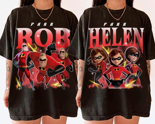 Couple Bob and Helen Dad Mom Shirt Funny Tee, The Incredibles  Tees, Vintage Graphic T-shirt Family 2024 Trip Gifts