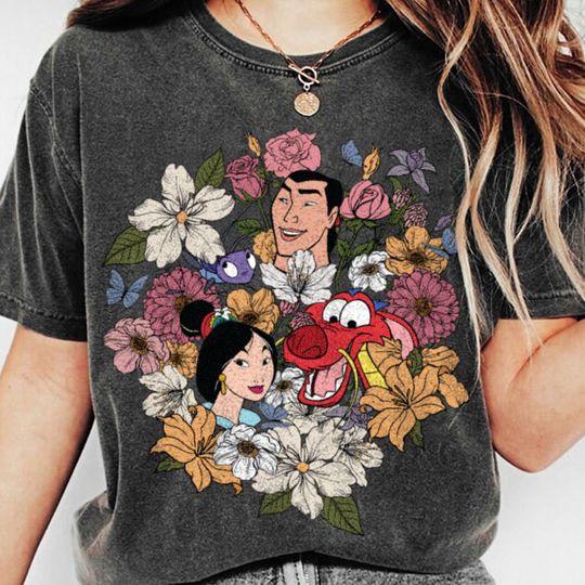 Mulan Mushu Dragon Team Spring Floral Flower Garden Shirt Funny Tee, 2024 Family Trip Boys Tees, Vintage Graphic T-shirt