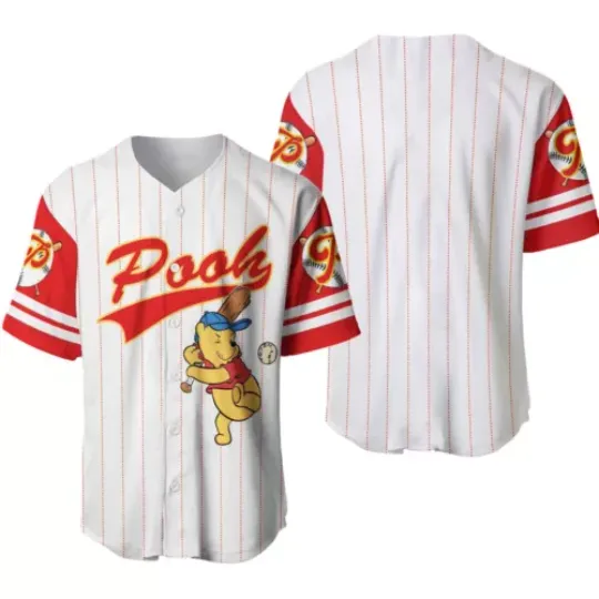Winnie The Pooh Baseball Jersey Button Down Shirt, Pooh Bear Baseball Jersey