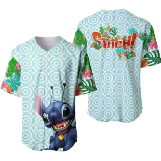 Stitch Baseball Jersey Shirt, Lilo And Stitch Baseball Jersey Button Down Shirt