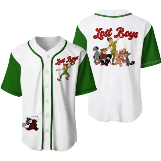 Peter Pan Baseball Jersey Button Down Shirt, Peter Pan Cartoon Baseball Jersey