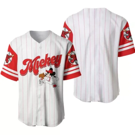 Minnie Mouse Baseball Jersey Button Down Shirt, Minnie Cartoon Baseball Jersey