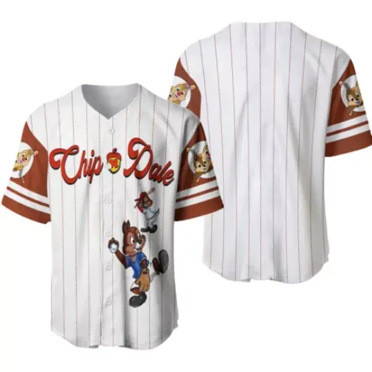Chip and Dale Baseball Jersey Button Down Shirt, Chip & Dale Cartoon Shirt