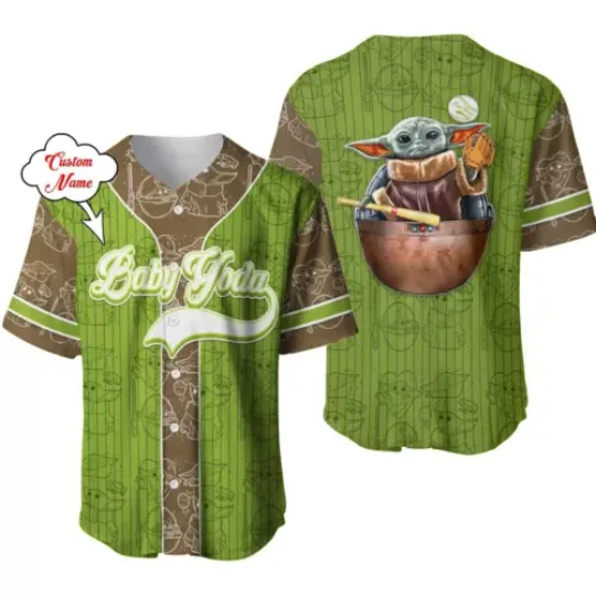 Personalized Baby Yoda Star Wars Button Down Baseball Jersey Shirt