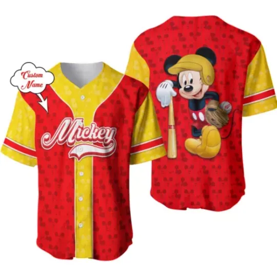 Personalized Mickey Mouse Button Down Baseball Jersey AOP Shirt