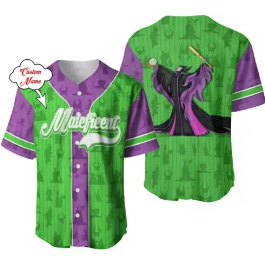 Personalized Maleficent Sleeping Beauty Button Down Baseball Jersey Shirt