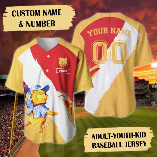 Custom Name & Number Honey Bear Baseball Jersey, Bear Cartoon Character Basketball Team Shirt