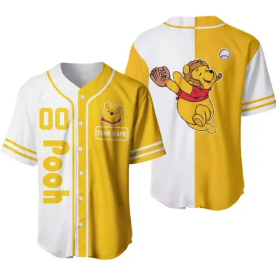 Personalized Winnie The Pooh Baseball Jersey Button Down Shirt