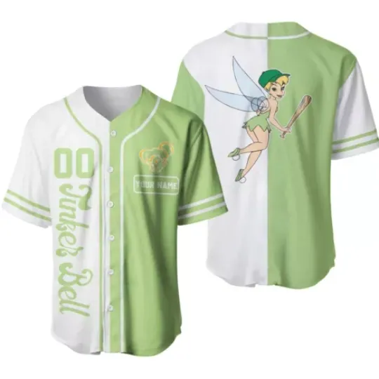 Personalized Tinker Bell Fairy Baseball Jersey Button Down Shirt Adult