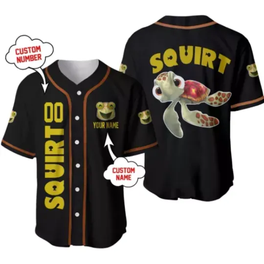 Personalized Squirt Turtle Finding Nemo Baseball Jersey Button Down Shirt