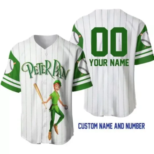 Personalized Peter Pan Baseball Jersey Button Down Shirt Adult