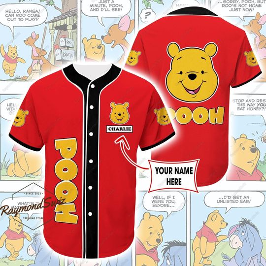 Pooh Bear Baseball Jersey, Personalized Jersey Shirt, Winnie The Pooh Baseball Shirt, Disney Pooh Jersey