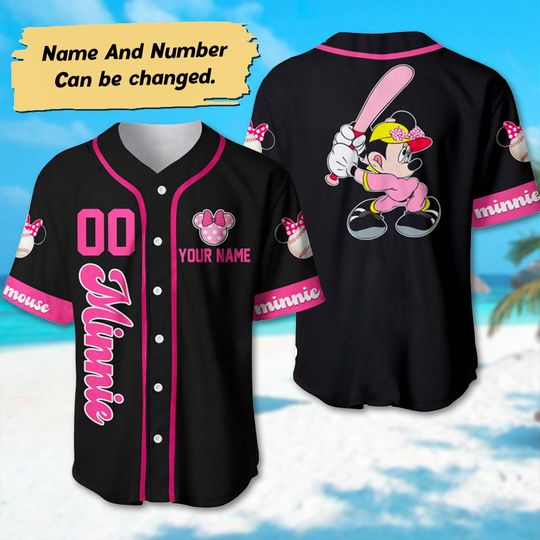 Custom Name And Number Minnie Baseball Jersey, Mouse Baseball Team Tee, Mickey Mouse Character Basketball Jersey