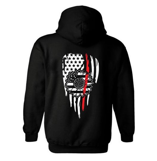 Sunflower Thin Red Line American flag Hoodie |  Thin Red Line |  Sunflower | firefighter | Patriotic | American flag