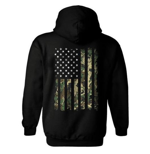 US Army Camouflage American Flag Patriotic Hoodie | Military Camouflage Distressed American Flag | US Army Hoodie