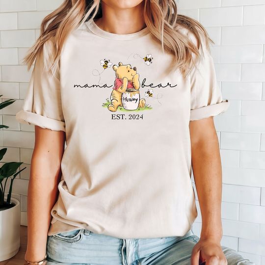 Custom Mama Bear Winnie The Pooh Shirt, Pregnancy Shirt, Personalized Mama Bear Shirt, Mother's Day Shirt, Retro Winnie the Pooh Shirt