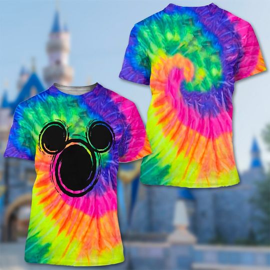 Tie Dye Mickey Mouse Head Shirt, Mickey Mouse Colorful Family Matching 3D Shirt, Summer Trip Group All Over Print Tee