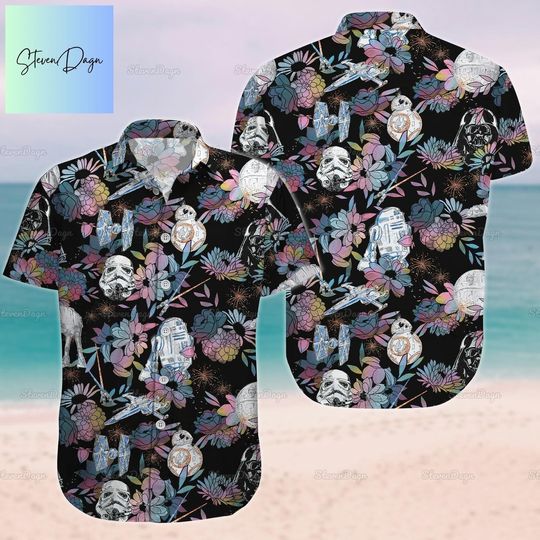 Disney Star Wars Flower Button Shirt, Star Wars Floral Hawaiian Shirt
