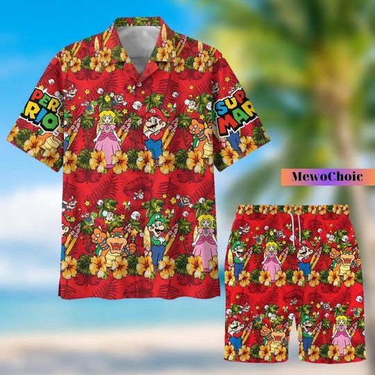 Super Mario Shirt, Mario Swim Shorts, Mario Hawaiian Shirt, Mario Birthday Shirt