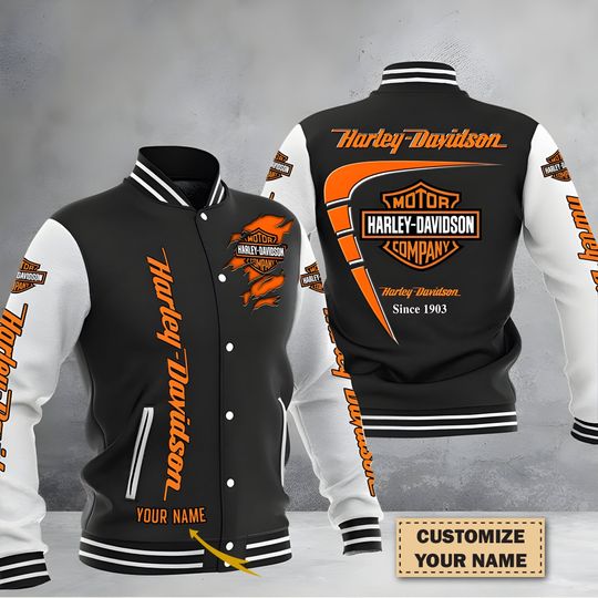Personalized HD Printed Baseball Jacket, Haarleyy Davidson Jacket, Gift For Lovers, Gift For Men And Women, Gift Birthday, Gift For Him