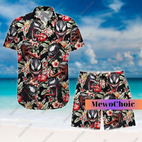 Venom Shirts For Men, Venom Hawaiian Shirt, Venom Man Shorts, Horror Movie Summer Shirt