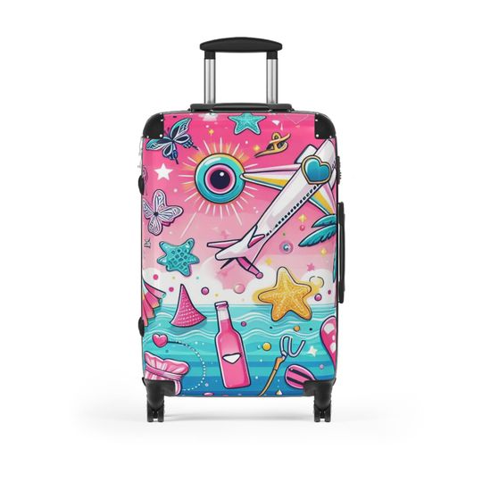 Pink Holiday Vibes Travel Suitcase Wheeled Luggage, Travel Suitcase
