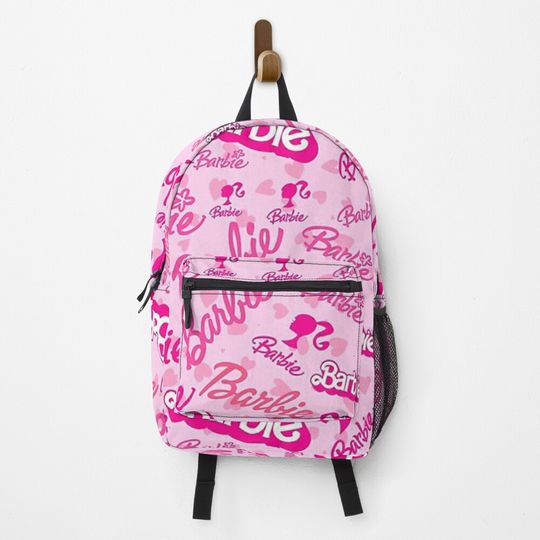 Poster All Barbie Logo Collage With Pink Hearts Pattern - Pink  Backpack
