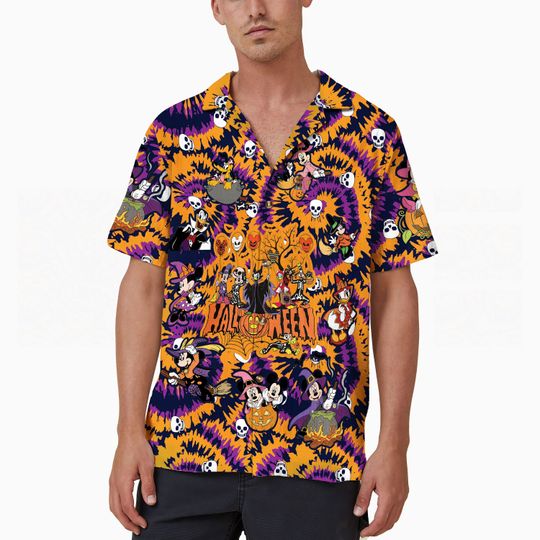 Halloween Mickey and Friends Hawaiian Shirt, Hippie Skull Disney Button Up Shirt, Disneyland Aloha Shirt, Skeleton Shirt