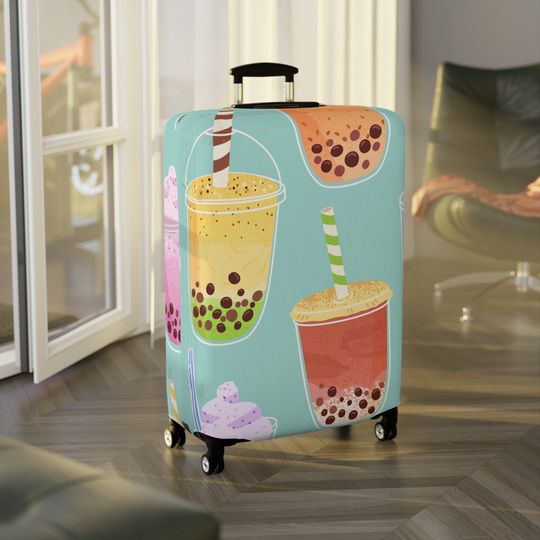 Bubble Tea Inspired Luggage Cover, Summer Vacation, Summer Trip