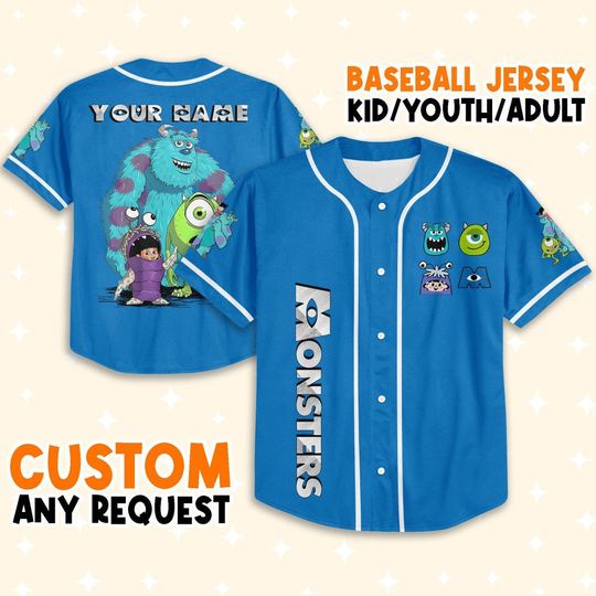 Personalize Monsters Inc Retro Monster University Mike Sulley And Boo Baseball Jersey