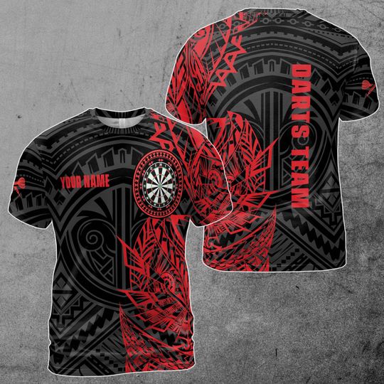 T Tattoo Red Black Custom Darts Men's Team 3D T-Shirt