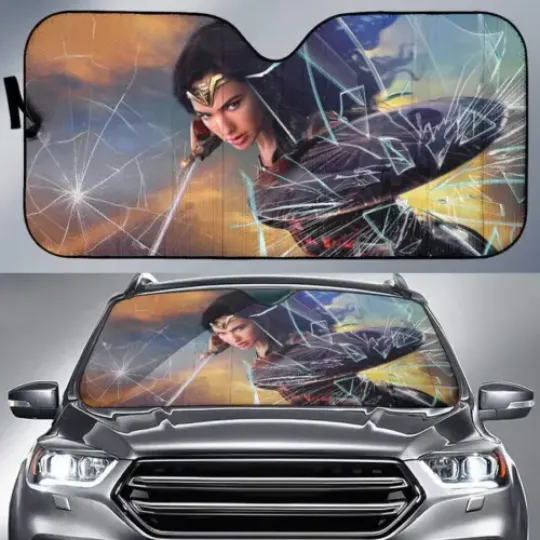 Wonder Woman Broken Glass Superheroes Car Sun Shade