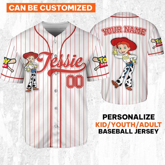 Custom Disney Toy Story Jessie Baseball Jersey, Sheriff Woody Buzz Lightyear Baseball