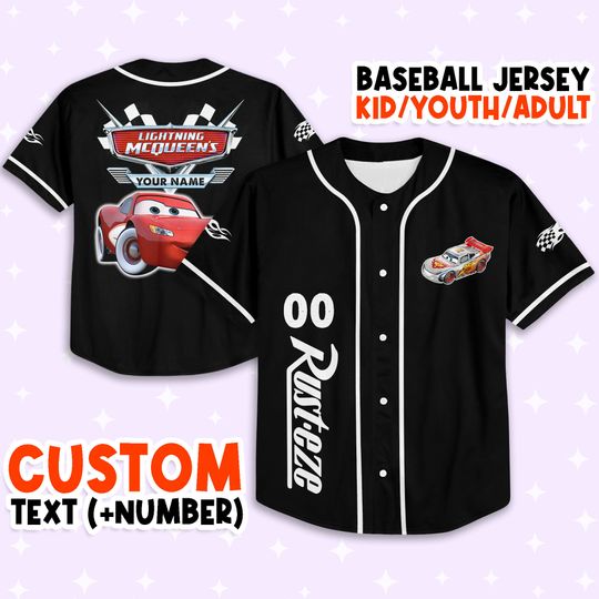 Personalize Disney Cars Lightning Mcqueen Awesome, Custom Adult Kid Youth Baseball Jersey