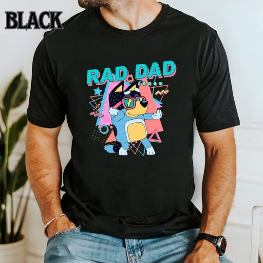 Rad Dad tee shirt retro blue dog tee shirt for dad fathers