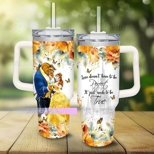 Beauty And The Beast Tumbler, Belle Princess Tumbler 40oz, Disney Princess Tumbler, Disney Couple Tumbler