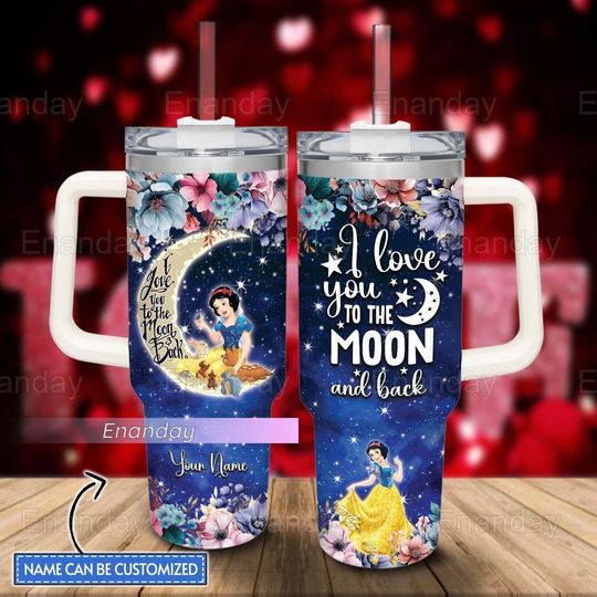 Personalized Snow White Tumbler 40oz, I Love You To The Moon And Back Tumbler