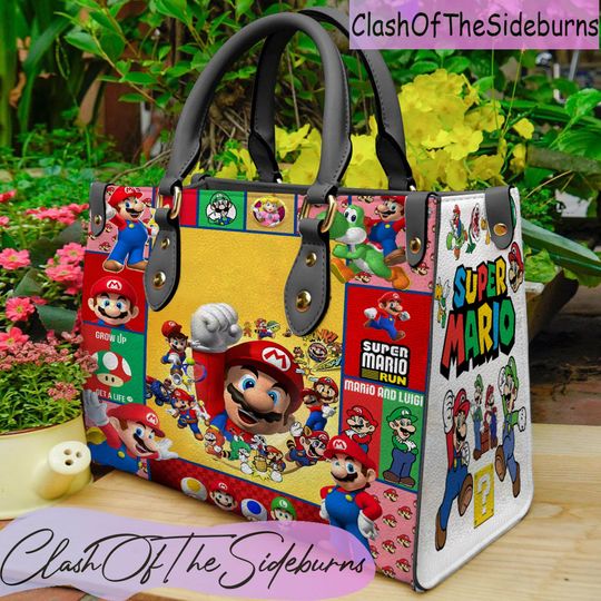 Super Mario Personalized Leather Bag, Super Mario Custom Handbag,