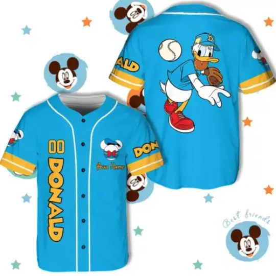 Personalize Donald Duck Character Baseball Jersey, Game Day Baseball Jersey